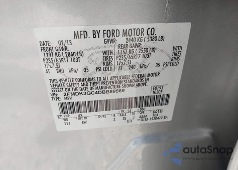 2013 Ford Edge Se from USA, damaged, VIN 2FMDK3GC4DBB89569